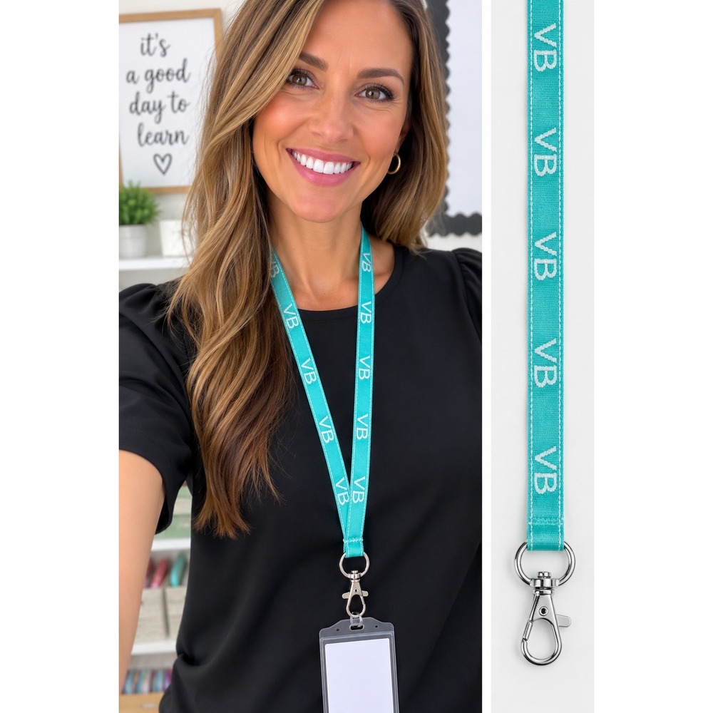 Vera Bradley Webbing Lanyard Floral Bursts Teal Blue Logo Key ID‎ Holder NWT